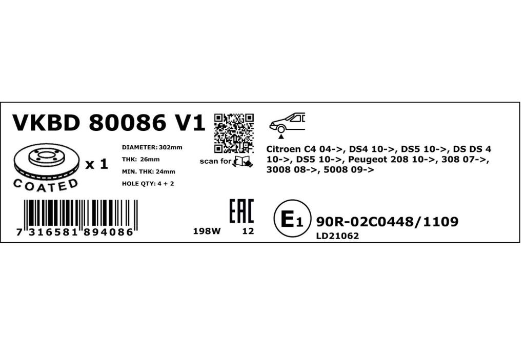 Disques de frein SKF VKBD 80086 V1